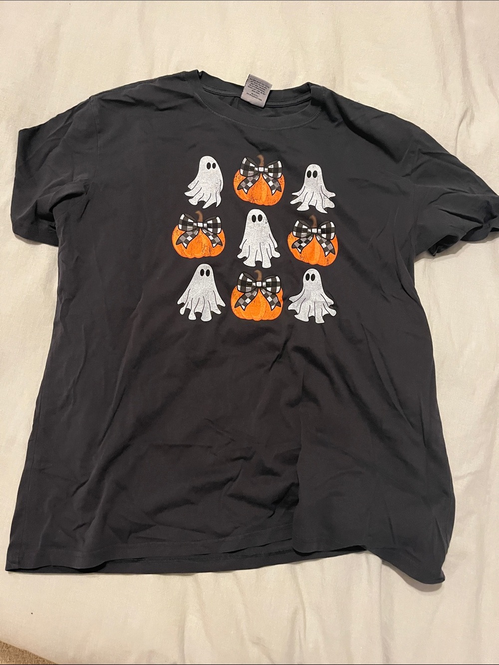 State of Mind Black Tee with White Ghosts and Orange Pumpkins